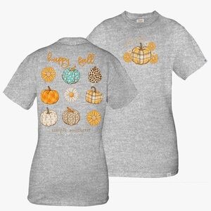 Simply Southern Gray Tee with Pumpkin and Floral Graphics